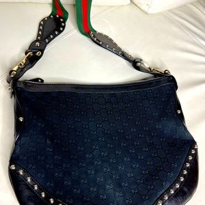 Authentic Gucci Monogram Web Pelham Studded
Shoulder Bag